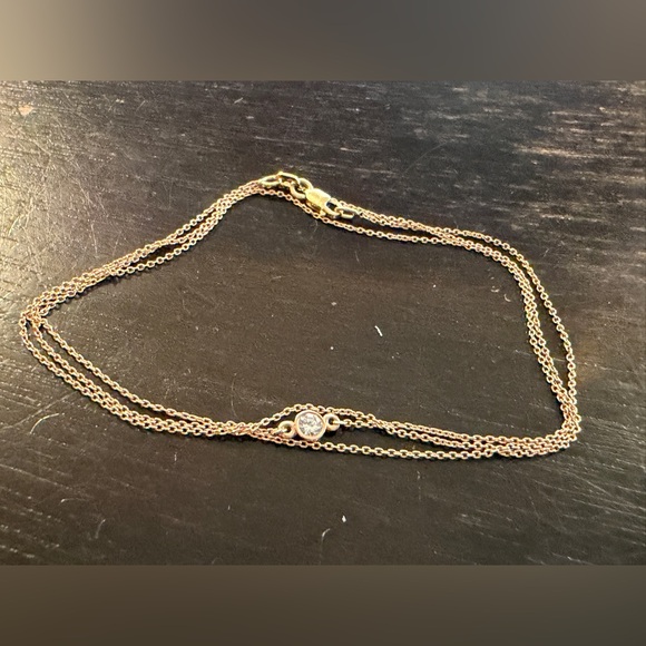 14k and Diamond Rose Gold Solitaire Bezel Necklace - 22 inch - Picture 6 of 7